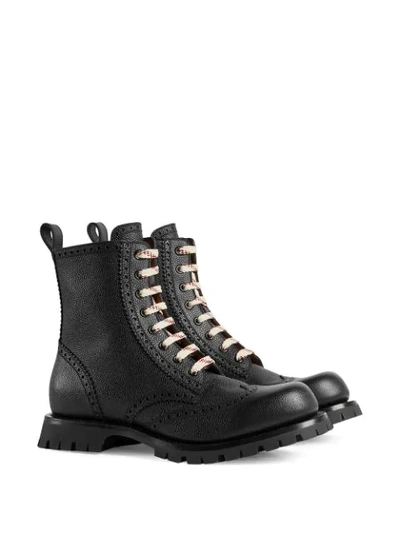 Shop Gucci Leather Brogue Lace Up Boot In Black