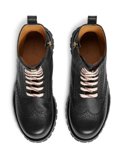 Shop Gucci Leather Brogue Lace Up Boot In Black