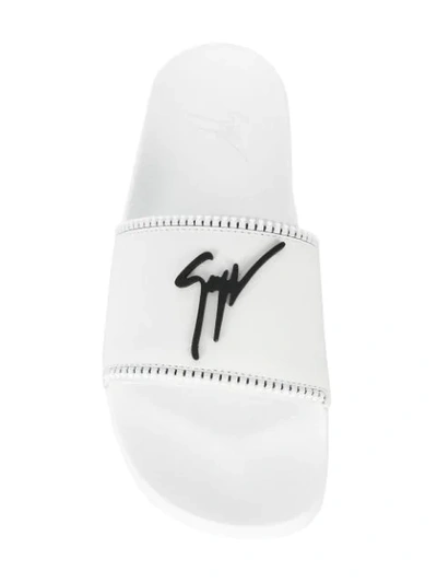 Shop Giuseppe Zanotti Logo Pool Slides In White