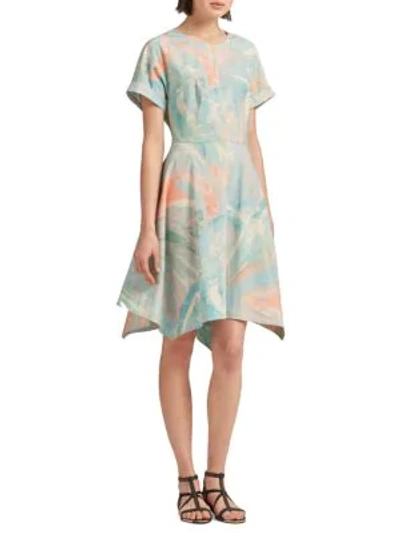 Shop Donna Karan Printed Crewneck Fit-&-flare Dress In Peach Nude Multi