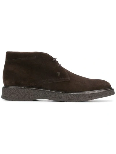 Shop Tod's Flat Lace-up Boots In Brown