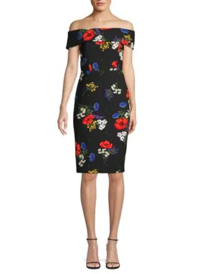 Shop Calvin Klein Collection Floral Off-the-shoulder Sheath Dress In Black Multi