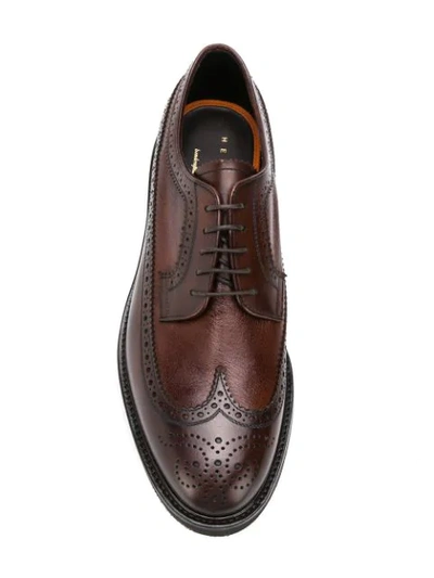 Shop Henderson Baracco Almond Toe Lace-up Brogues - Brown