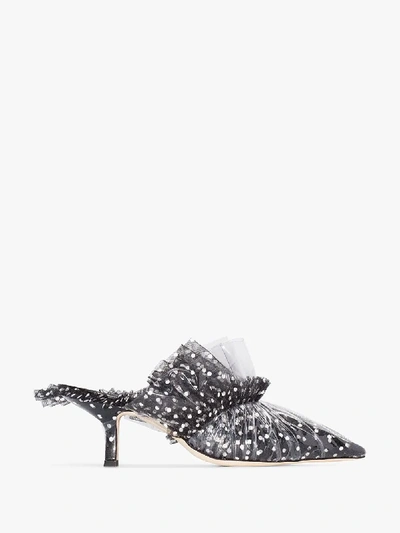 Shop Midnight 00 Black Antoinette 55 Tulle Polka Dot Mules In 101 - Black