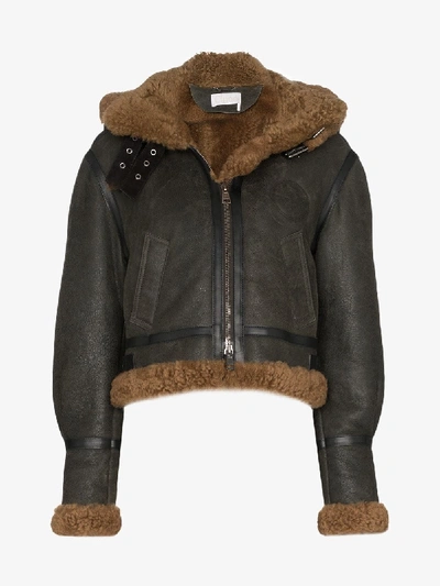 Shop Chloé Shearling Hooded Aviator Jacket In 103 - Brown