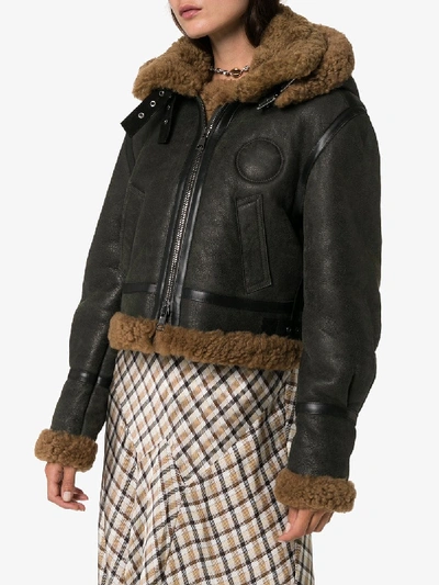 Shop Chloé Shearling Hooded Aviator Jacket In 103 - Brown