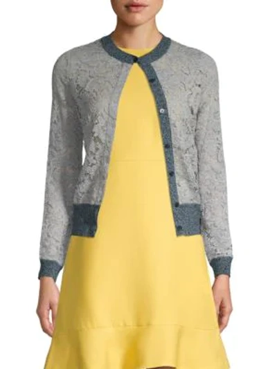 Shop Valentino Floral Lace Cotton-blend Cardigan In Grey