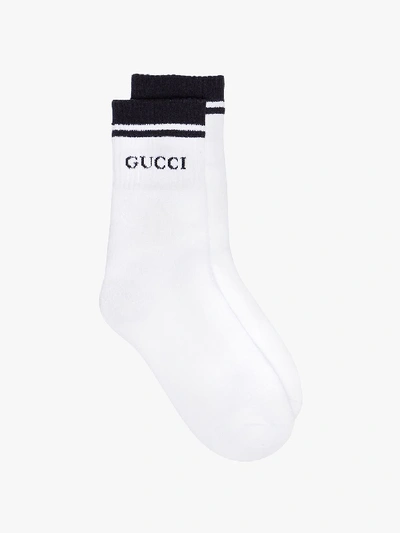 Shop Gucci White Intarsia Logo Socks In 114 - White