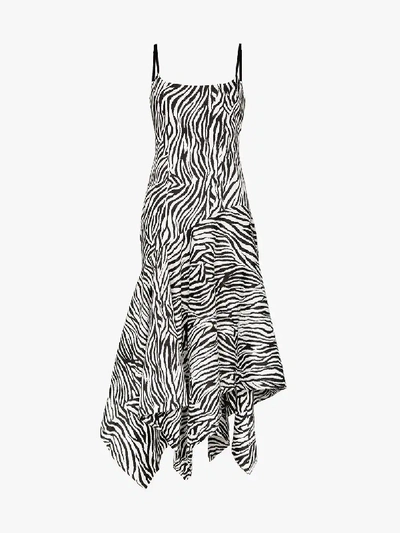 Shop Solace London Marisol Zebra Stripe Asymmetric Dress In Black