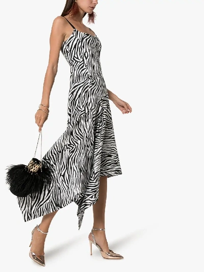 Shop Solace London Marisol Zebra Stripe Asymmetric Dress In Black