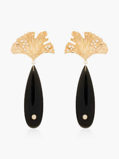 Shop Apples & Figs 24k Gold Vermeil Black Sea Leaf Earrings In 101 - Black