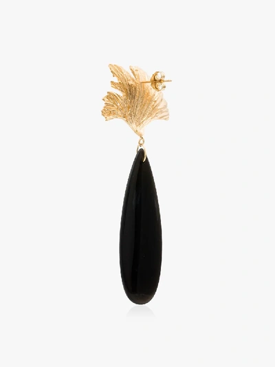 Shop Apples & Figs 24k Gold Vermeil Black Sea Leaf Earrings In 101 - Black