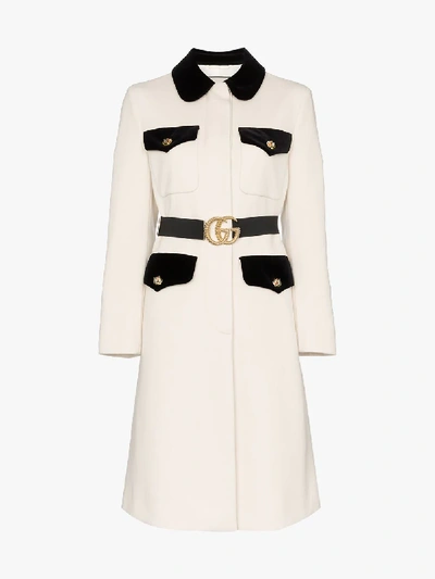 Shop Gucci Belted Wool Coat In Neutrals