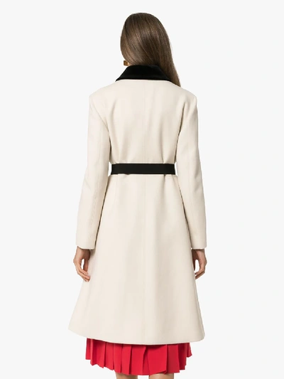 Shop Gucci Belted Wool Coat In Neutrals