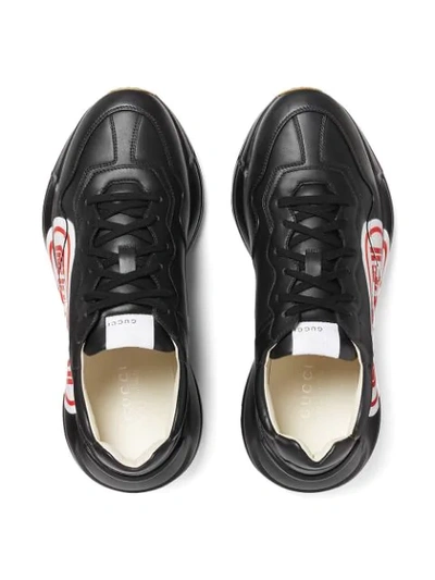 Shop Gucci Black Rhyton Logo Print Leather Sneakers