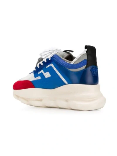 Versace Blue And Red Chain Reaction Leather Low Top Sneakers In