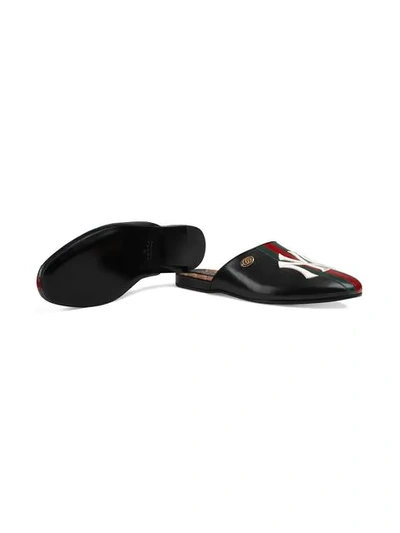Shop Gucci Leather Slippers With Ny Yankees™ Patch In Black