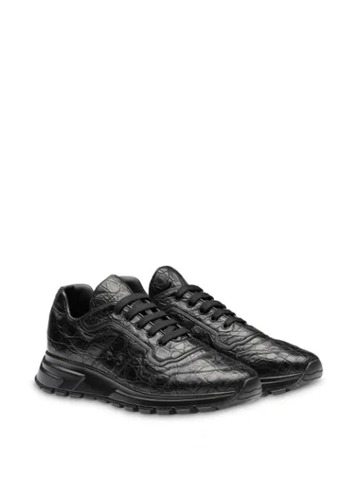 Shop Prada Monochrome Lace-up Sneakers In F0002 Black