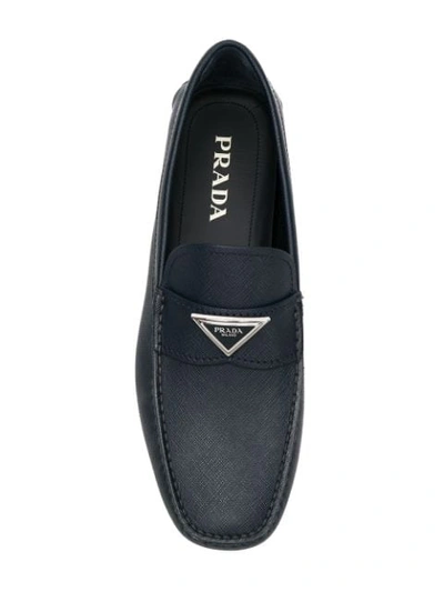 Shop Prada Logo Plaque Loafers In Blue