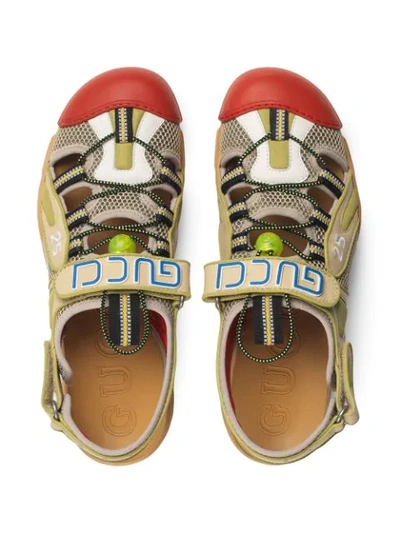 Shop Gucci Touch Strap Mesh Sandals In Neutrals
