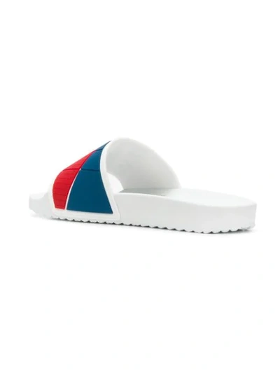 Shop Prada Logo Pool Slides In White