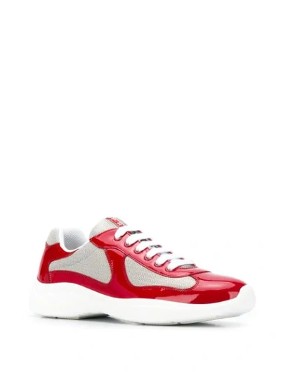 Shop Prada Low Contrasting Panel Sneakers In F0f5c Red+silver