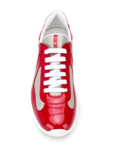 Shop Prada Low Contrasting Panel Sneakers In F0f5c Red+silver