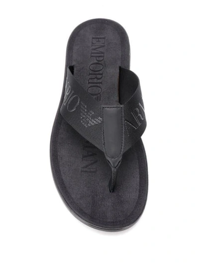 Shop Emporio Armani Logo Bands Flip Flops In Black