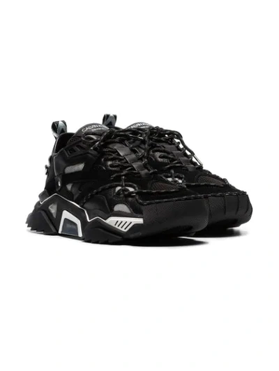 CALVIN KLEIN 205W39NYC BLACK STRIKE 205 LEATHER AND SUEDE TRIM SNEAKERS - 黑色