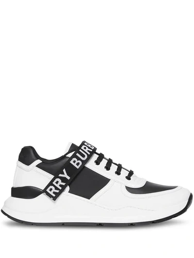 Shop Burberry Logo Detail Leather And Nylon Sneakers In Black