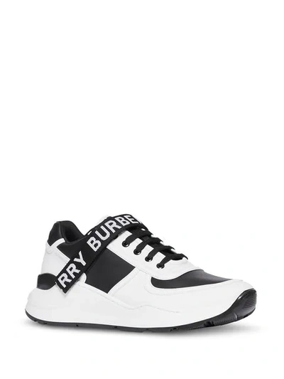 Shop Burberry Logo Detail Leather And Nylon Sneakers In Black