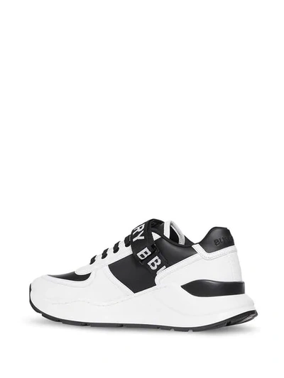 Shop Burberry Logo Detail Leather And Nylon Sneakers In Black