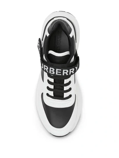 Shop Burberry Logo Detail Leather And Nylon Sneakers In Black