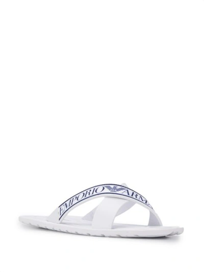 Shop Emporio Armani Logo Print Flip Flops - White