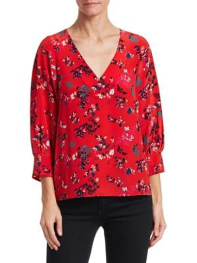 Shop Tanya Taylor Clio Floral Clusters Silk Top In Red