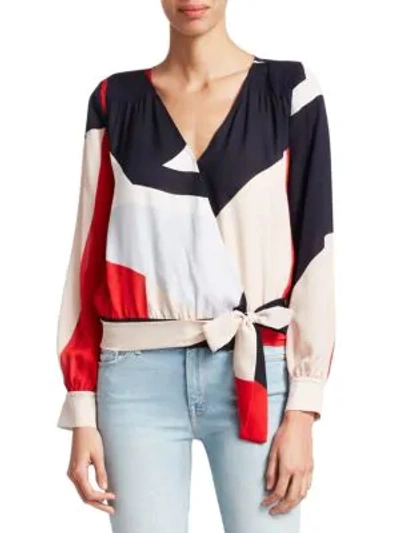 Shop Tanya Taylor Klara Colorblock Silk Wrap Top In Blush Multi