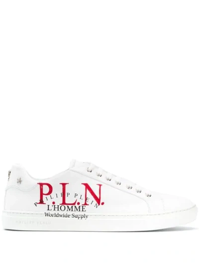 Shop Philipp Plein Logo Print Sneakers In White