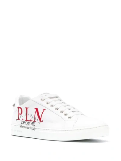 Shop Philipp Plein Logo Print Sneakers In White