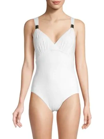 Shop Amoressa By Miraclesuit Deep V-neck One-piece Swimsuit In White