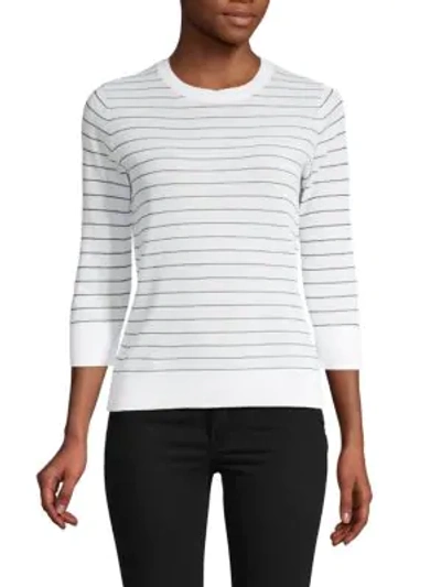 Shop Vince Striped Cotton Sweater In Optic White