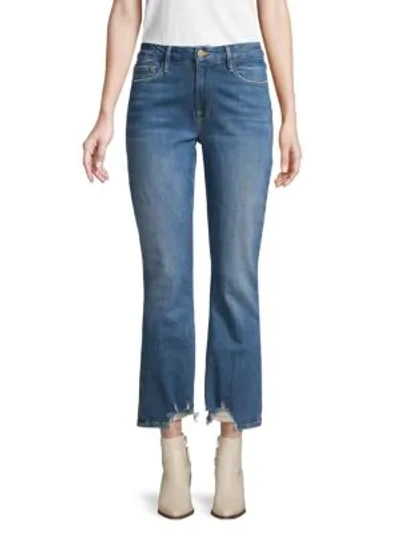 Shop Frame Le Crop Mini Boot Frayed Jeans In Medium Blue