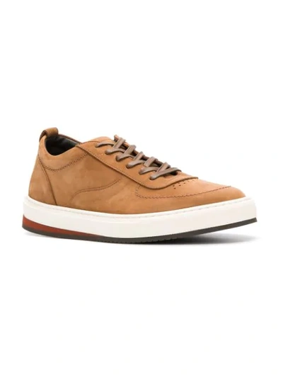 CORNELIANI LEATHER LACE-UP SNEAKERS - 棕色