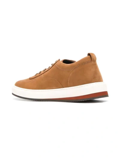 CORNELIANI LEATHER LACE-UP SNEAKERS - 棕色