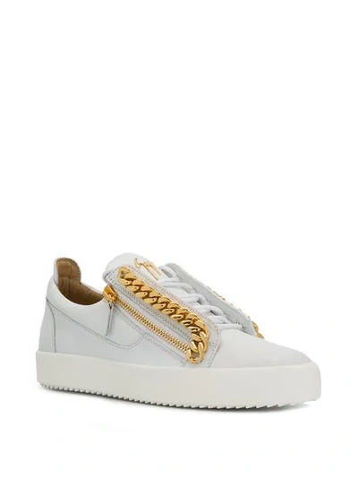 Shop Giuseppe Zanotti Frankie Chain Sneakers In White