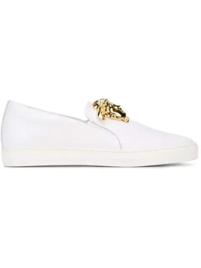 Shop Versace Medusa Slip-on Sneakers In D01o Whitegold