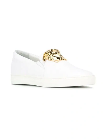 Shop Versace Medusa Slip-on Sneakers In D01o Whitegold