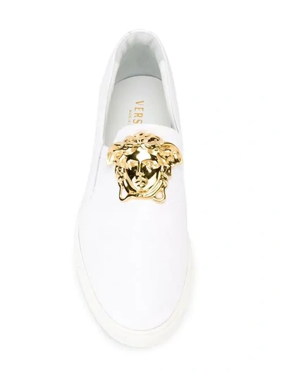 Shop Versace Medusa Slip-on Sneakers In D01o Whitegold