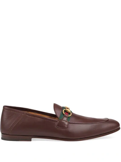Shop Gucci Web Horsebit Loafers In Brown