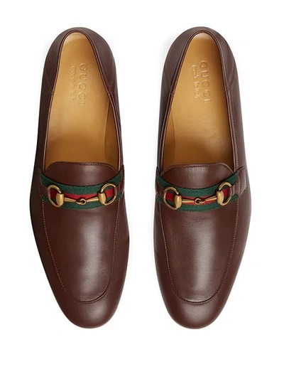 Shop Gucci Web Horsebit Loafers In Brown