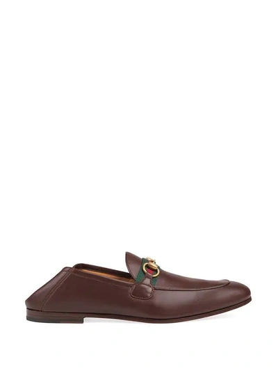 Shop Gucci Web Horsebit Loafers In Brown